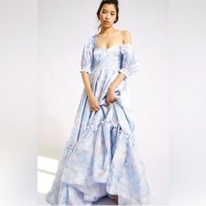 RARE Selkie The Ritz Princess Puff Sleeve Silky Bustier Dress in Monet